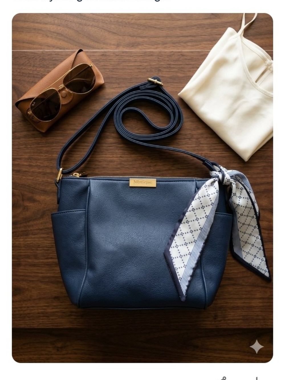 Nautical Blue Crossbody Shoulder Bag with Scarf Accent Womens Access
